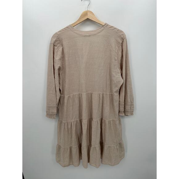 Blanco Womens Cream Cotton Boho Mini Dress Size XXL Lagenlook Coastal 1/2 Sleeve - Picture 2 of 9